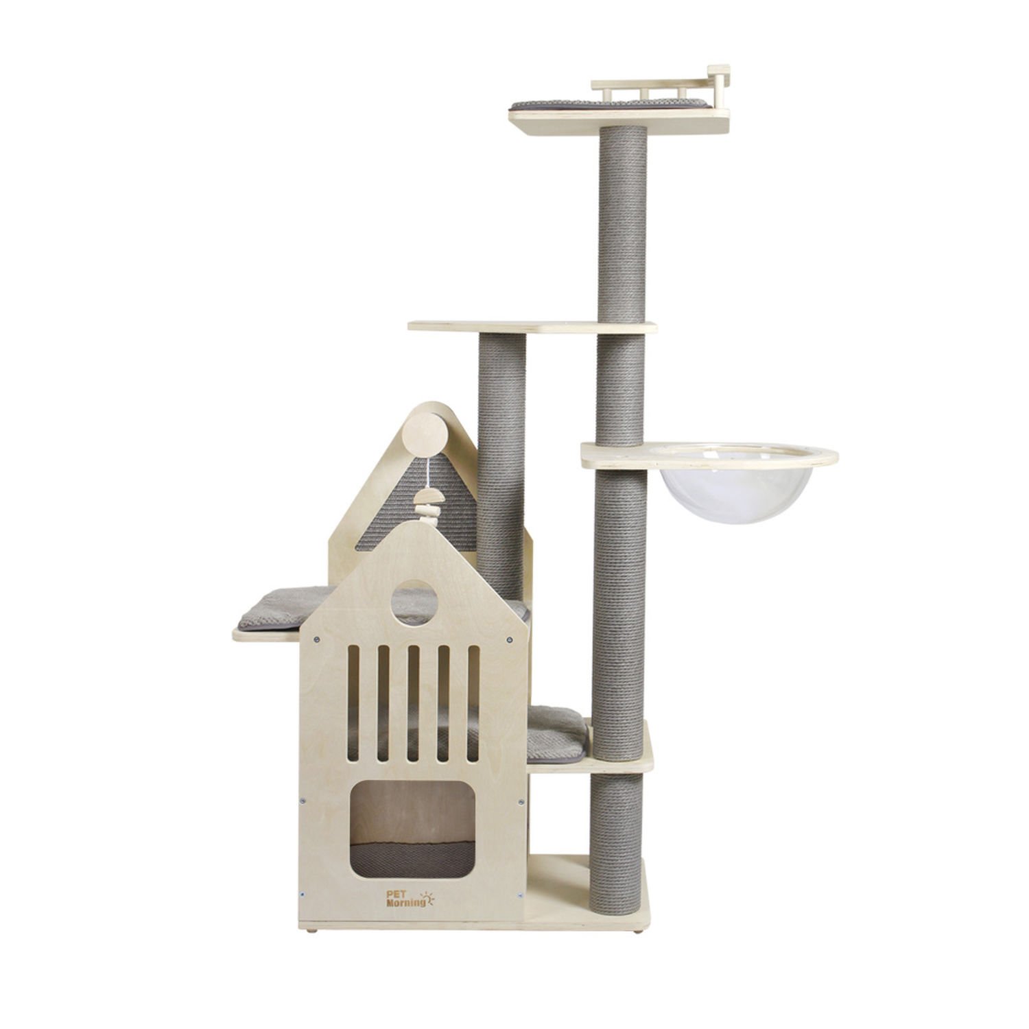 펫모닝 모던 캐슬 투명볼 원목 캣타워 PMC-6523