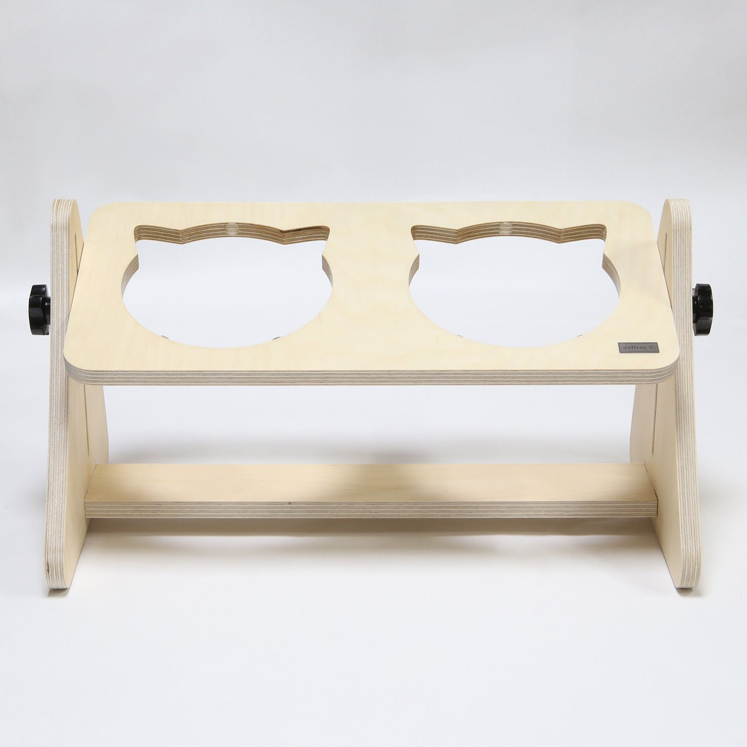 제프리공방 고양이식기 밥그릇 높이조절 원목식탁 2구 기본형 (식기포함)