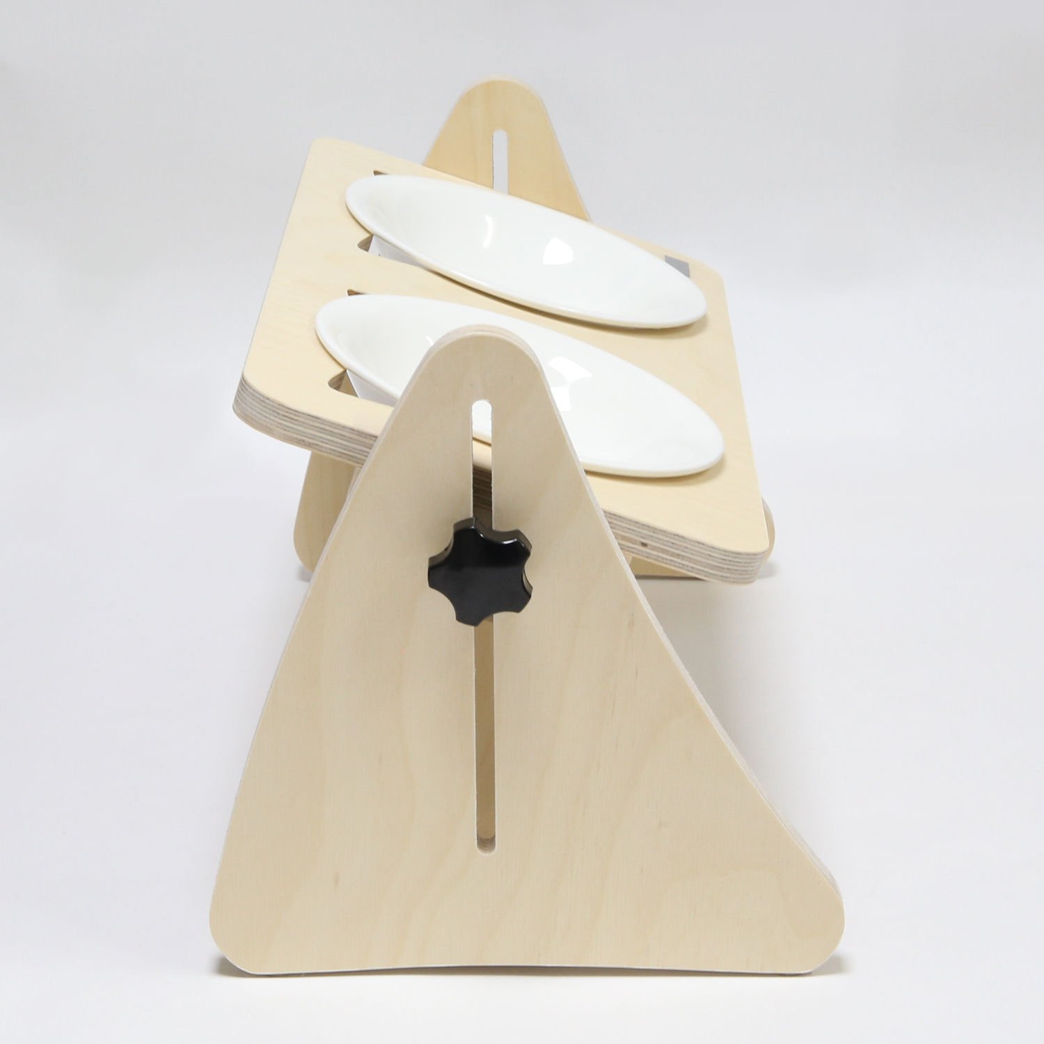 제프리공방 고양이식기 밥그릇 높이조절 원목식탁 2구 기본형 (식기포함)